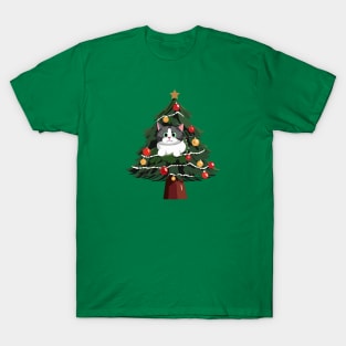 Gray Tabby Cat in a Christmas Tree T-Shirt